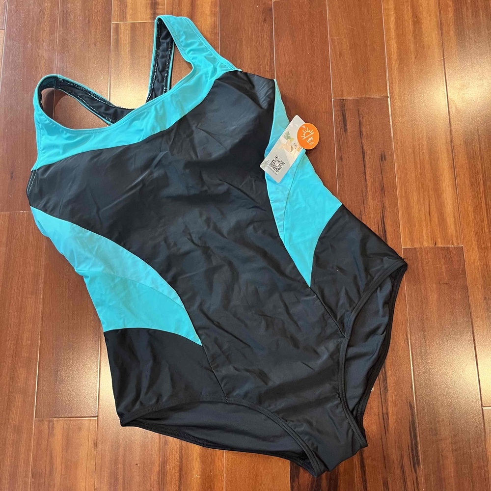 Charmo Black Swimsuit One-Piece Teal Swim UPF 50+‎ Racerback New NWT Plus XXL 2X